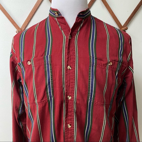 🍄 5/$30 Vintage Striped Mandarin Shirt - Picture 2 of 13
